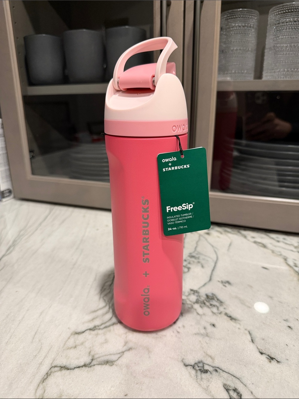 Starbucks Pink and Light Pink Owala FreeSip Insulated Bottle